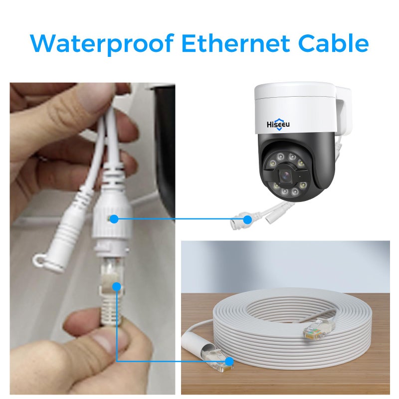 Hiseeu كابل إيثرنت Hiseeu بطول 64 قدم Cat5e مع موصل RJ45 مقاوم للماء، وصلات كابل شبكة مختلفة على كلا الجانبين، 1 جيجابت/ثانية، متوافق مع كاميرات PoE ونظام NVR، RJ45-B-20 - Image 3